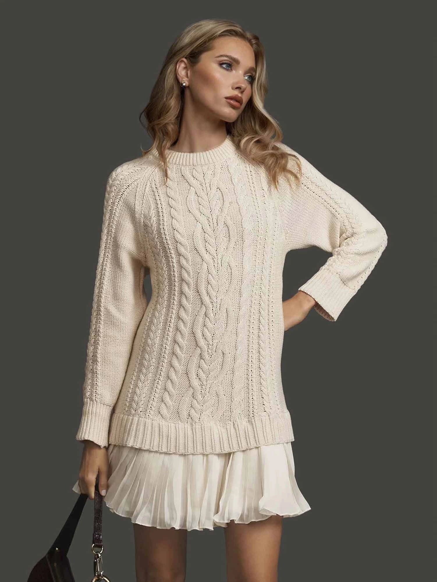 dress knitted pleated hem Women's Winter Cable Knit with texture hem adds playful Sherri Hill Dress 56196 add-on-formal-blue Color:Purple/Lilac*