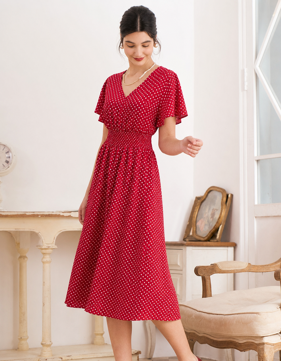 Women's Wedding Guest Dress Wrap Polka Dot