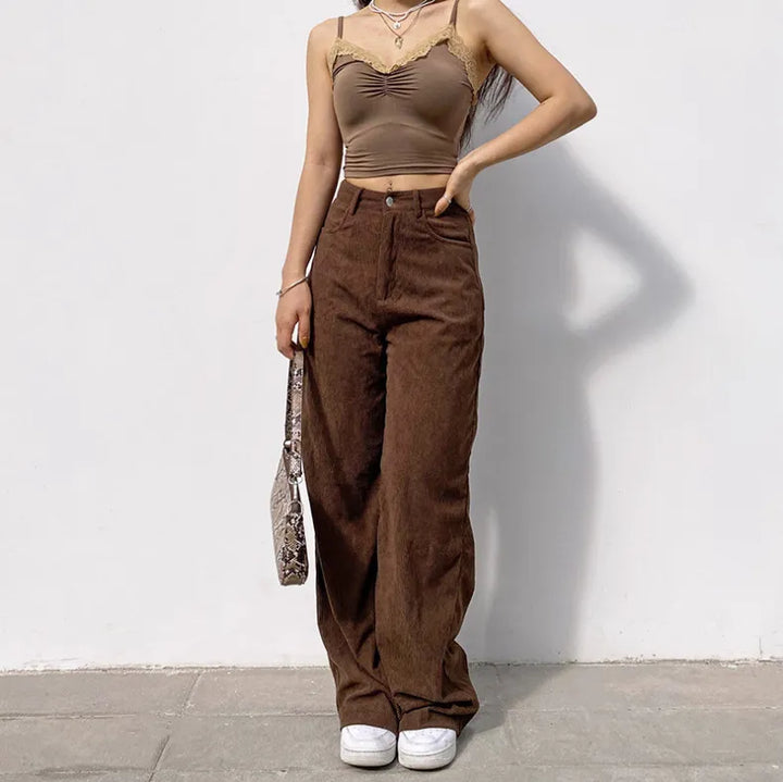 Women's Corduroy Pants with High Waist & Wide Leg | Casual