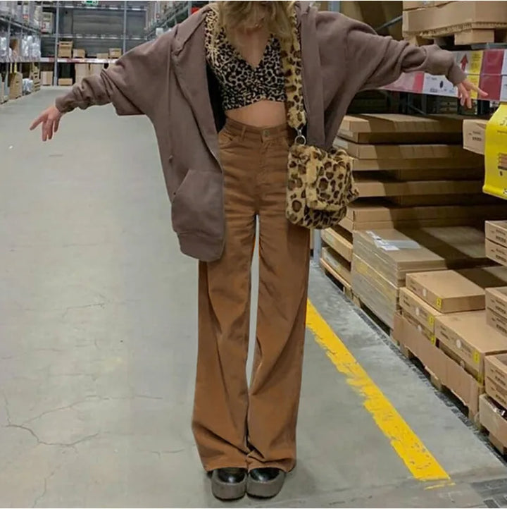 Women's Corduroy Pants with High Waist & Wide Leg | Casual