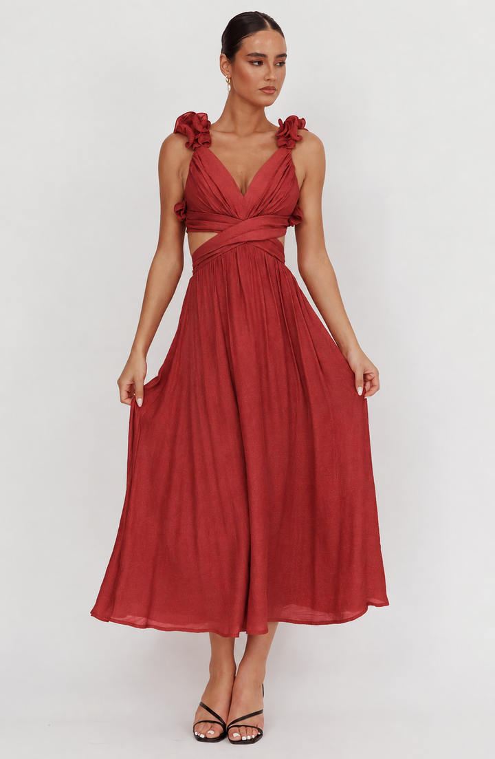Women's Maxi Sundress with Cutout Waist | V-Neck