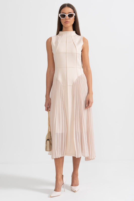 Women's Cocktail Dress Pleated Panel | Midi