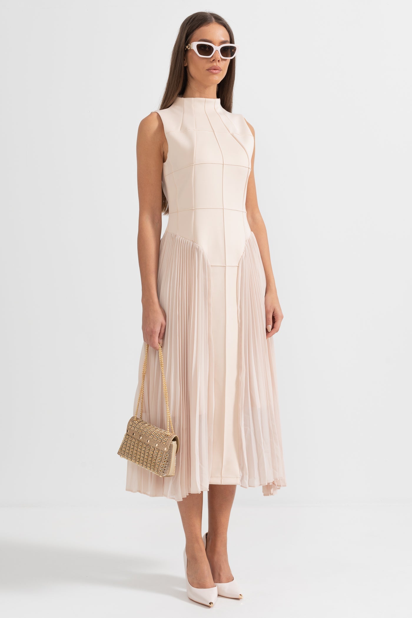 Women's Cocktail Dress Pleated Panel | Midi