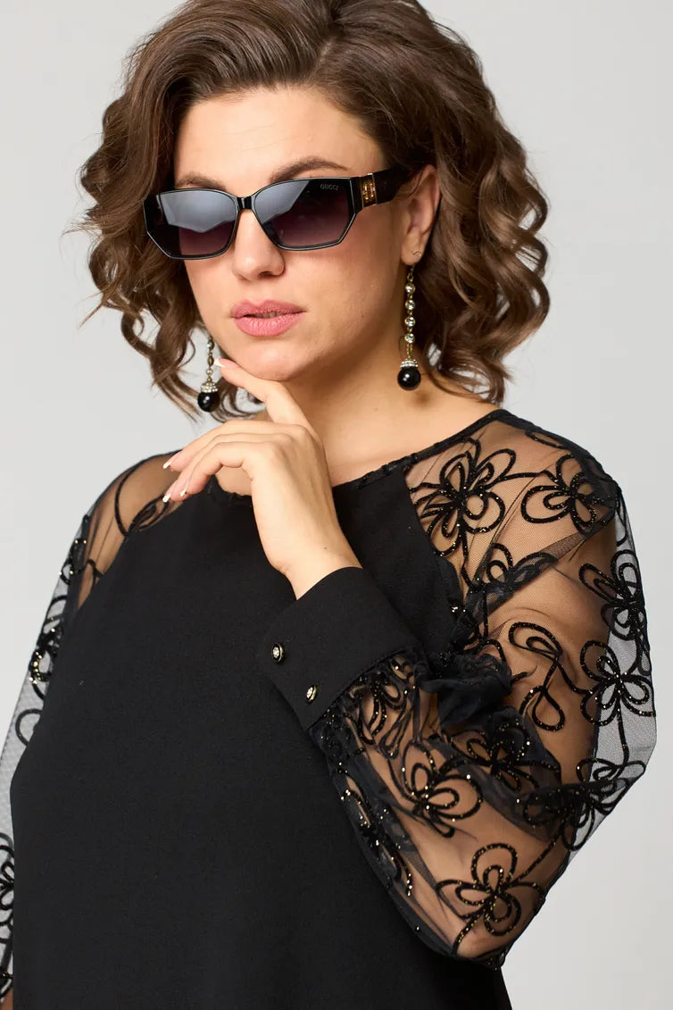 Diana – A-Line Dress with Sheer Embroidered Sleeves