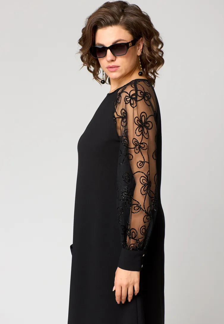 Diana – A-Line Dress with Sheer Embroidered Sleeves