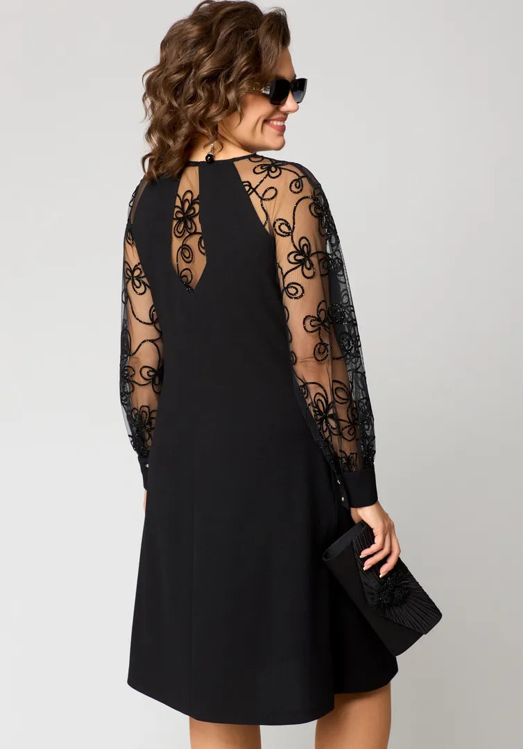 Diana – A-Line Dress with Sheer Embroidered Sleeves