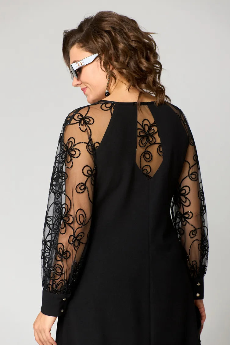 Diana – A-Line Dress with Sheer Embroidered Sleeves