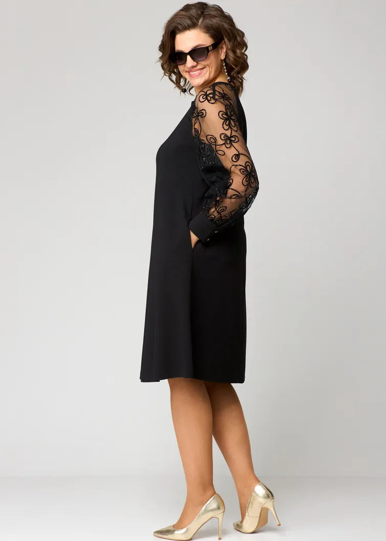 Diana – A-Line Dress with Sheer Embroidered Sleeves