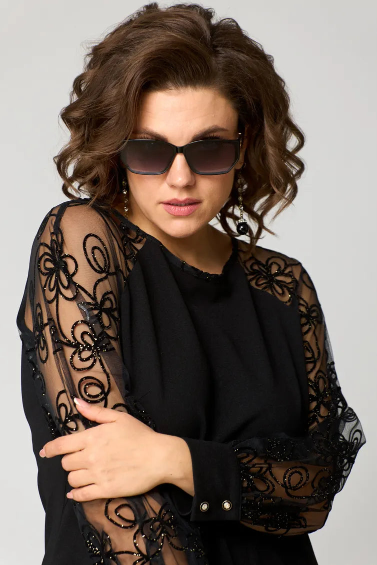 Diana – A-Line Dress with Sheer Embroidered Sleeves