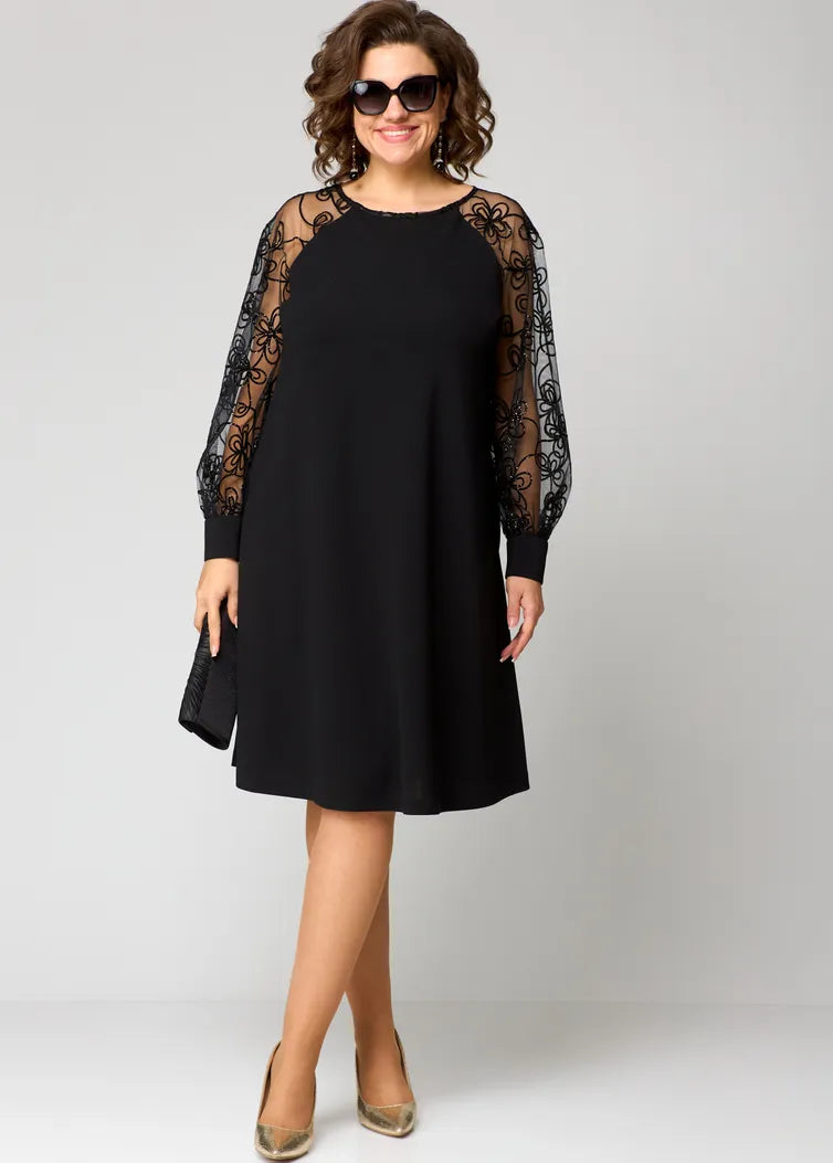 Diana – A-Line Dress with Sheer Embroidered Sleeves