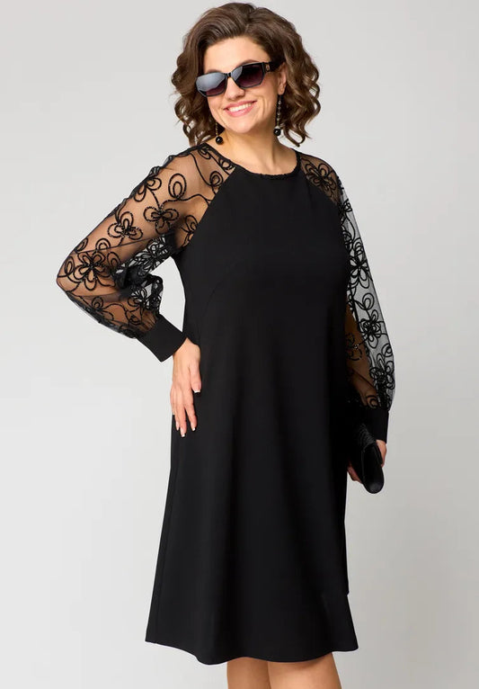 Diana – A-Line Dress with Sheer Embroidered Sleeves
