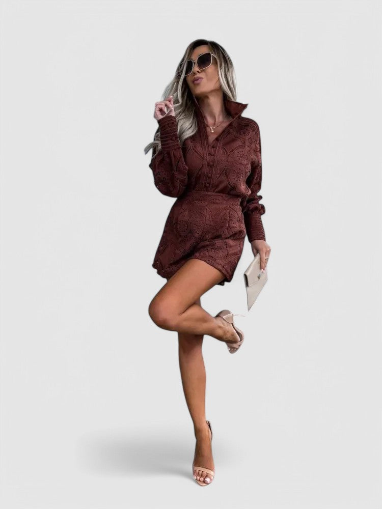 Isla – Broderie Anglaise Playsuit with Balloon Sleeves and High Neckline