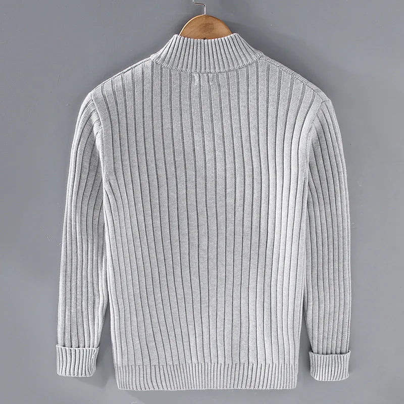 Men Cardigan Zip Front Ribbed Knit | Long Sleeve