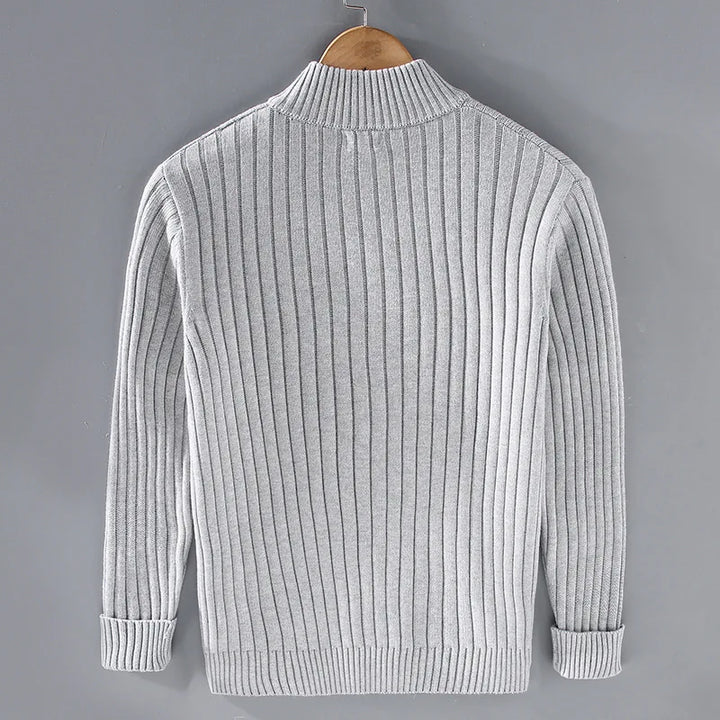 Men Cardigan Zip Front Ribbed Knit | Long Sleeve