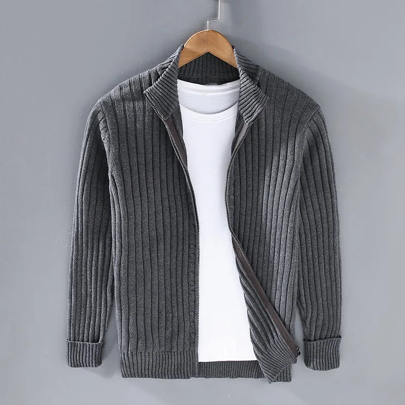 Men Cardigan Zip Front Ribbed Knit | Long Sleeve