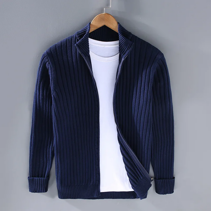 Men Cardigan Zip Front Ribbed Knit | Long Sleeve