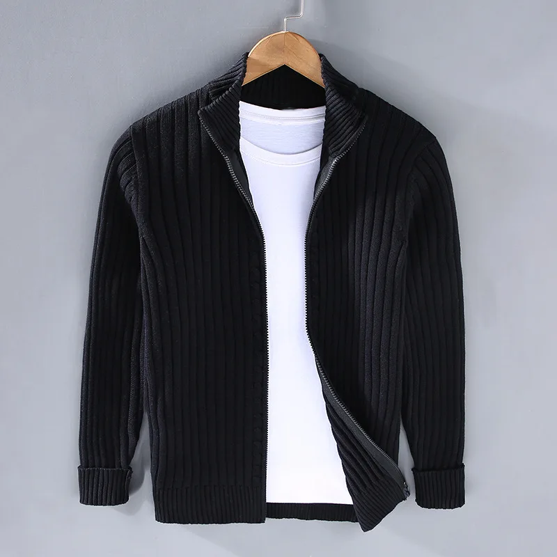 Men Cardigan Zip Front Ribbed Knit | Long Sleeve