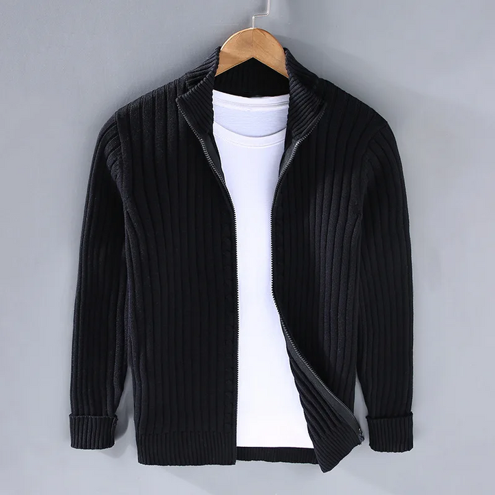 Men Cardigan Zip Front Ribbed Knit | Long Sleeve