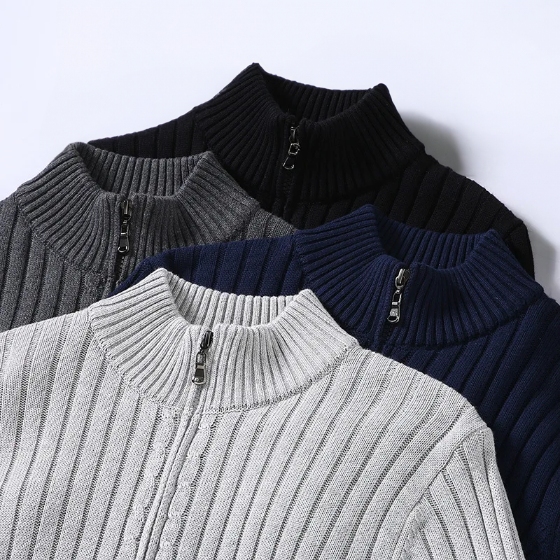 Men Cardigan Zip Front Ribbed Knit | Long Sleeve
