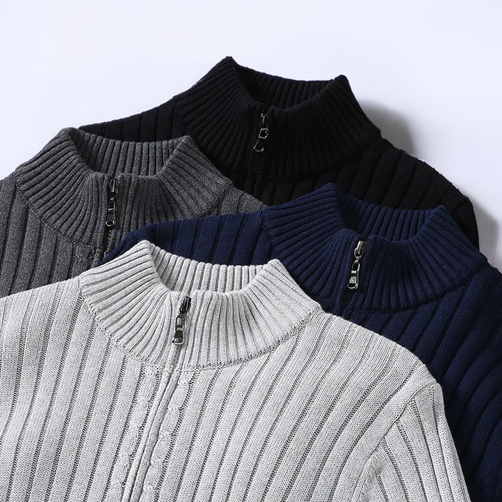 Men Cardigan Zip Front Ribbed Knit | Long Sleeve