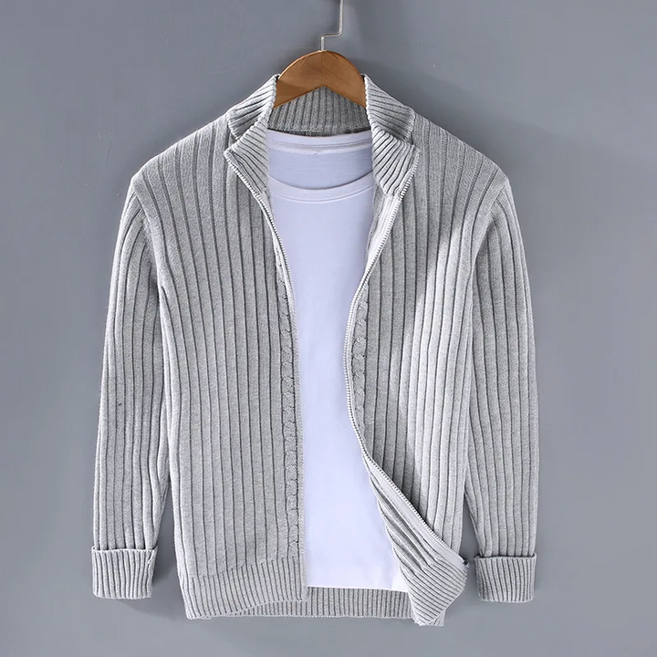 Men Cardigan Zip Front Ribbed Knit | Long Sleeve