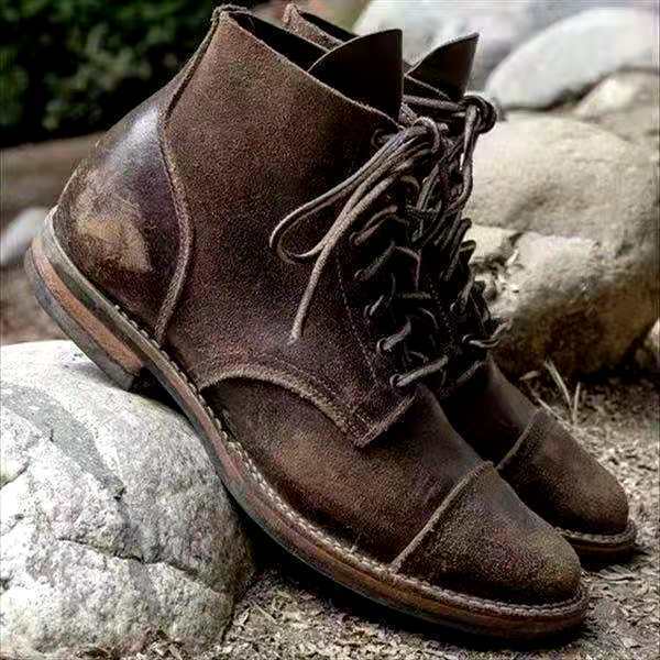 Men's Ankle Work Boots with Lace Up Front & Cap Toe | Vintage Style