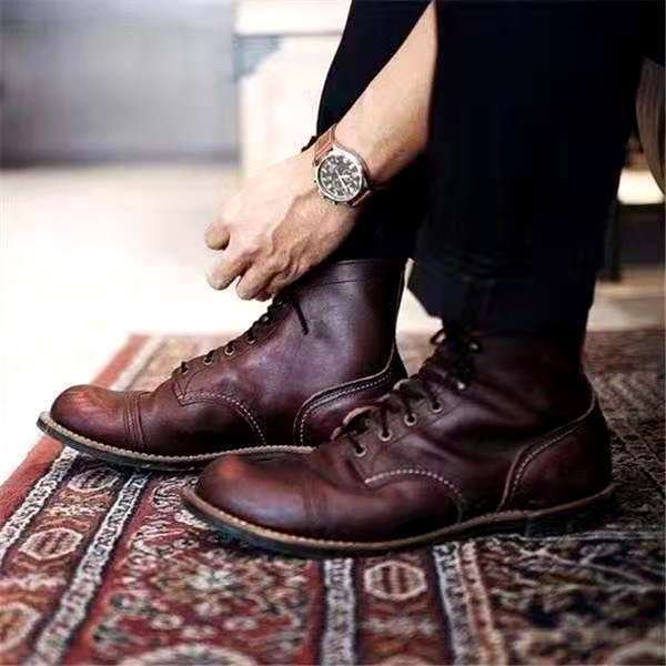 Men's Ankle Work Boots with Lace Up Front & Cap Toe | Vintage Style
