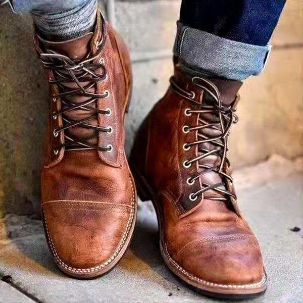 Men's Ankle Work Boots with Lace Up Front & Cap Toe | Vintage Style