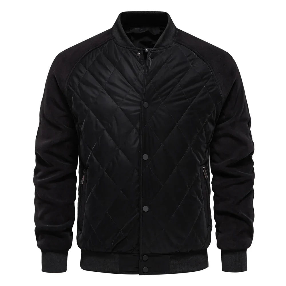 Men's Bomber Jacket Quilted Varsity with Snap Button | Padded