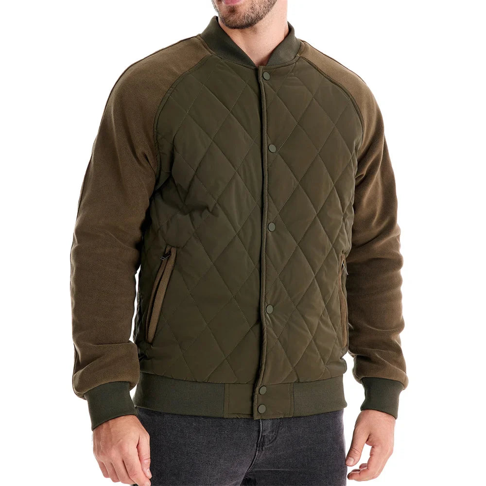 Men's Bomber Jacket Quilted Varsity with Snap Button | Padded