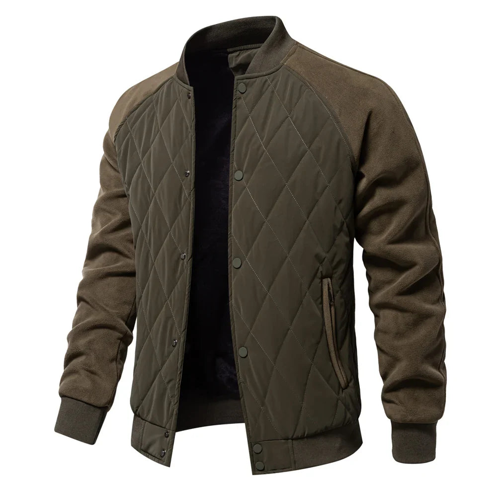 Men's Bomber Jacket Quilted Varsity with Snap Button | Padded