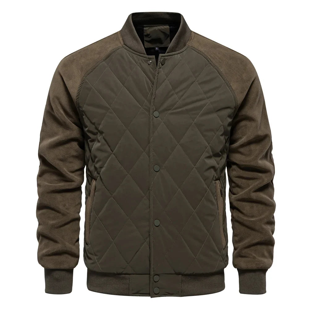 Men's Bomber Jacket Quilted Varsity with Snap Button | Padded
