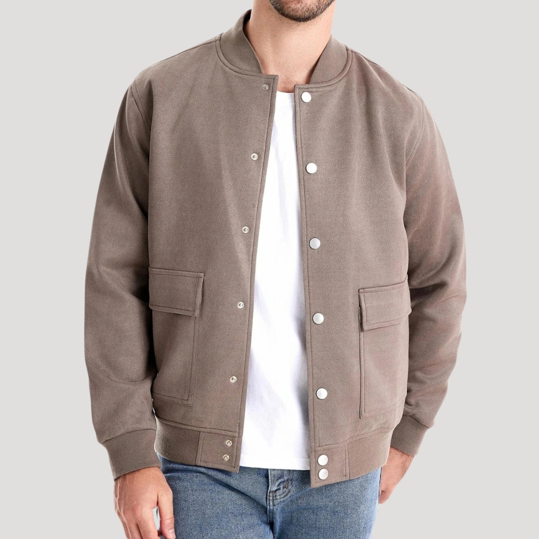 Men's Bomber Jacket with Button Front & Ribbed Trim | Flap Pockets