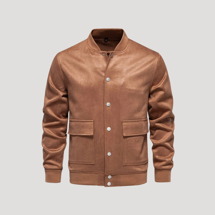 Men's Bomber Jacket with Button Front & Ribbed Trim | Flap Pockets