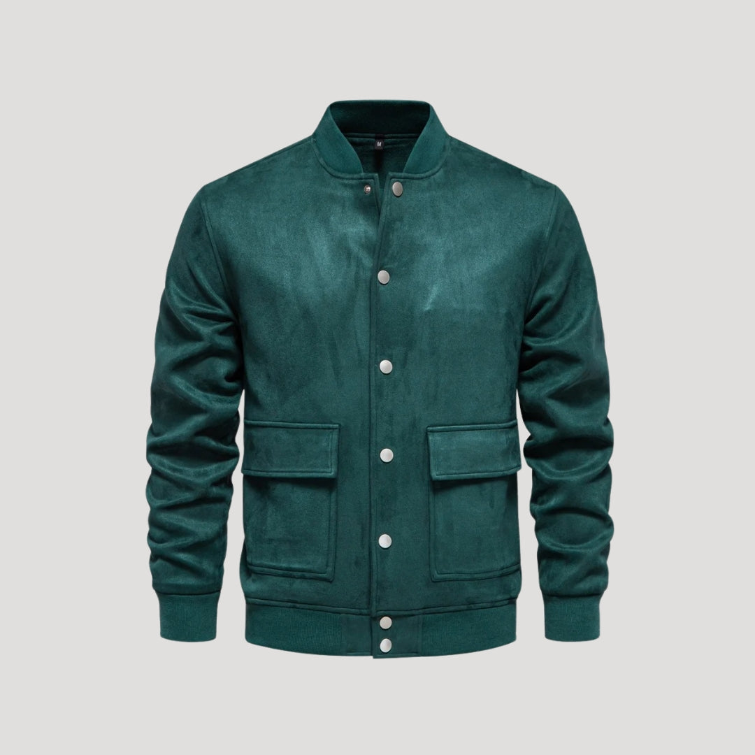 Men's Bomber Jacket with Button Front & Ribbed Trim | Flap Pockets