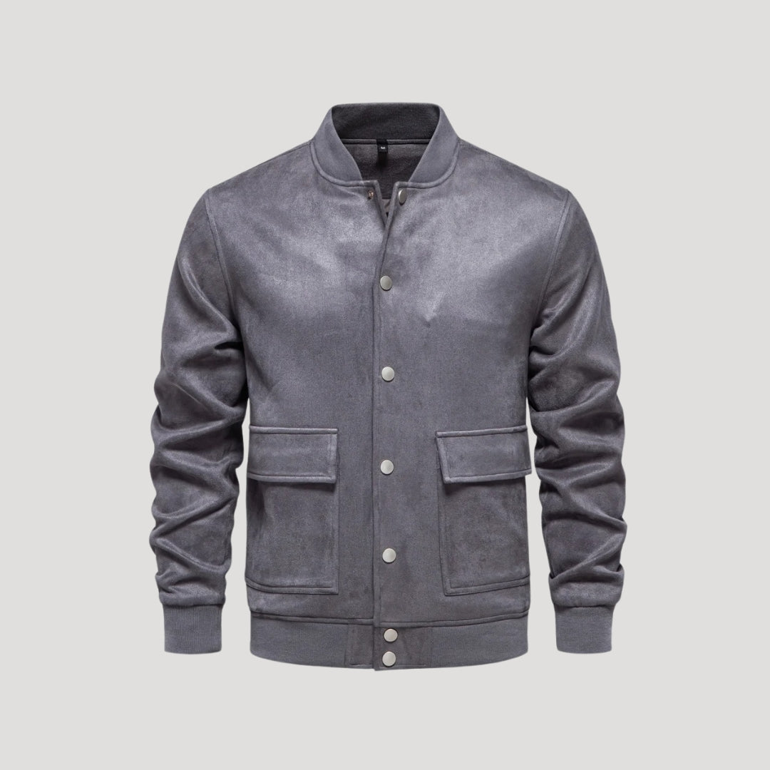Men's Bomber Jacket with Button Front & Ribbed Trim | Flap Pockets
