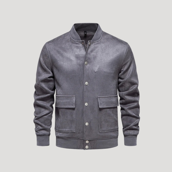 Men's Bomber Jacket with Button Front & Ribbed Trim | Flap Pockets