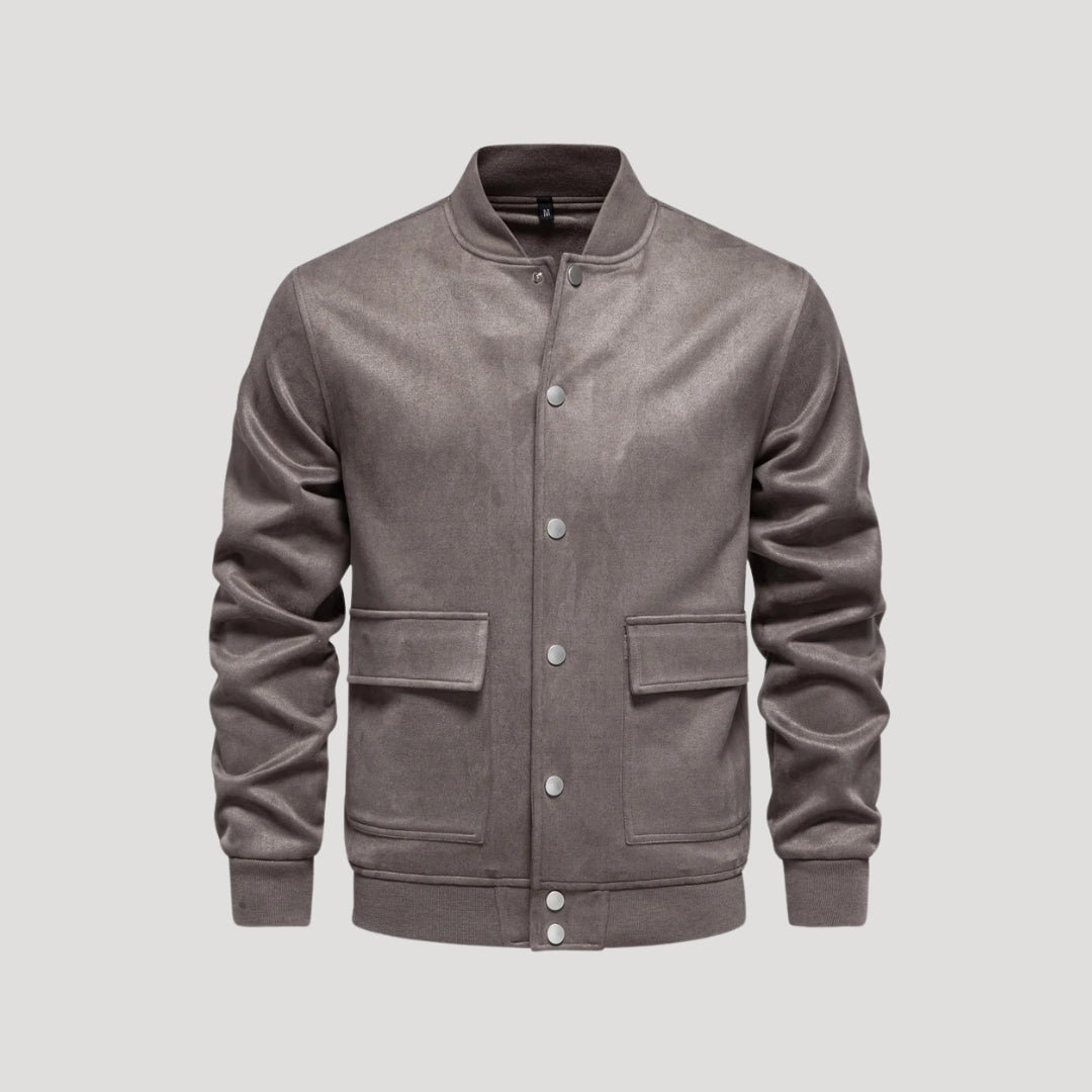 Men's Bomber Jacket with Button Front & Ribbed Trim | Flap Pockets