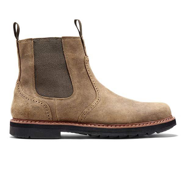 Men's Brogue Chelsea Boots with Side Zip & Lug Sole | Ankle