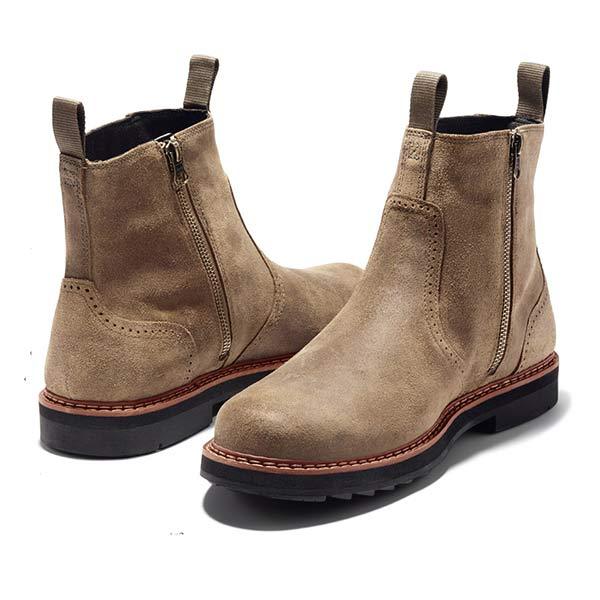 Men's Brogue Chelsea Boots with Side Zip & Lug Sole | Ankle
