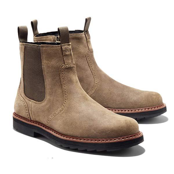 Men's Brogue Chelsea Boots with Side Zip & Lug Sole | Ankle