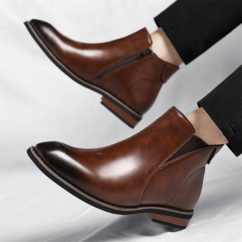 Men's Brown Boots Chelsea Ankle Pointed Toe | Work