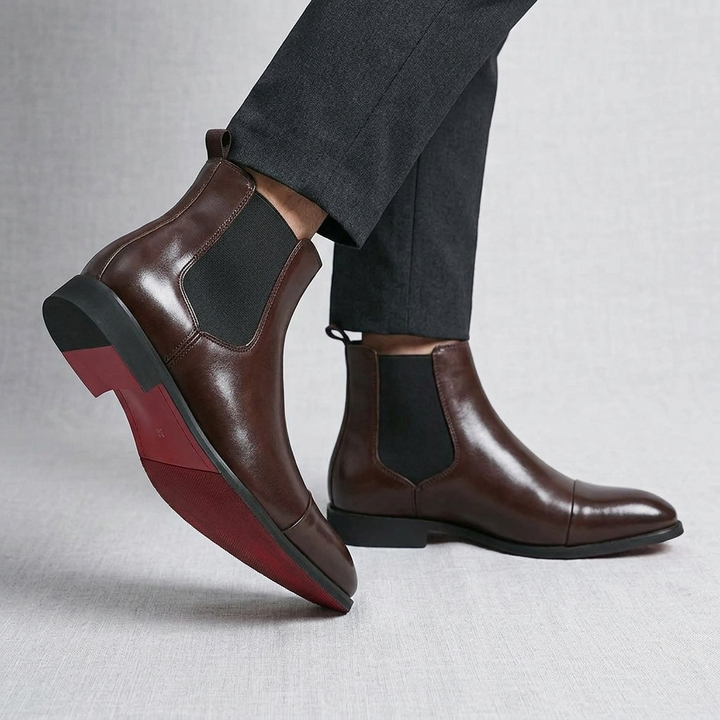 Men's Brown Boots Chelsea Ankle Red Sole | Work