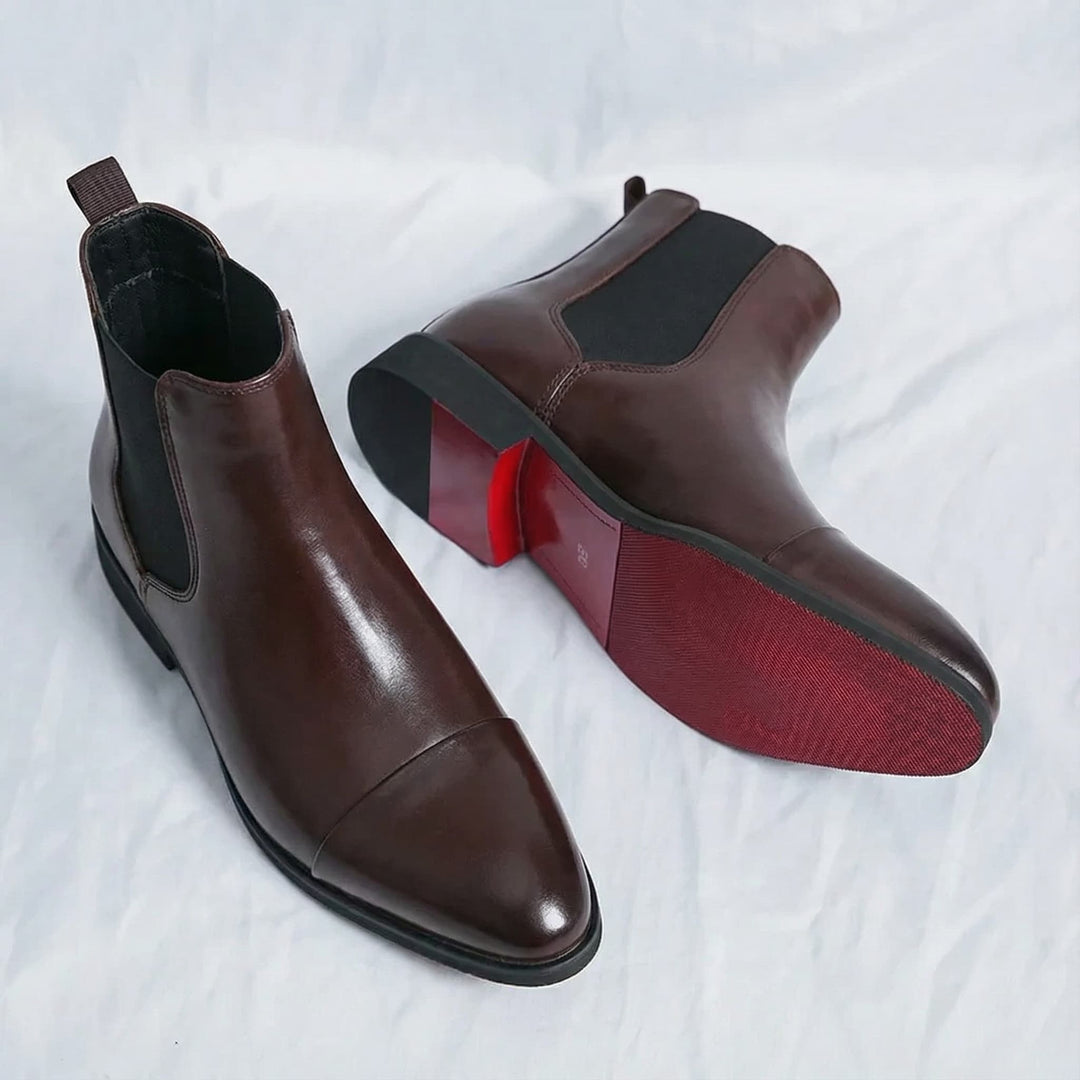 Men's Brown Boots Chelsea Ankle Red Sole | Work