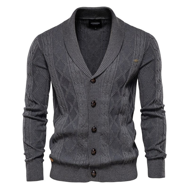 Men's Cable Knit Cardigan with Shawl Collar | V-Neck