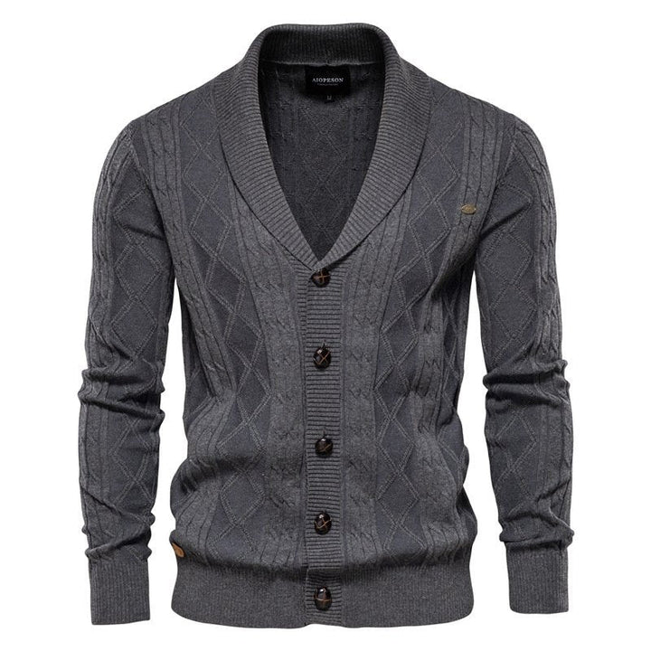 Men's Cable Knit Cardigan with Shawl Collar | V-Neck