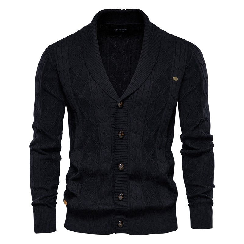 Men's Cable Knit Cardigan with Shawl Collar | V-Neck
