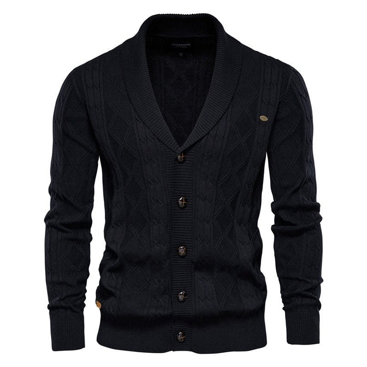 Men's Cable Knit Cardigan with Shawl Collar | V-Neck