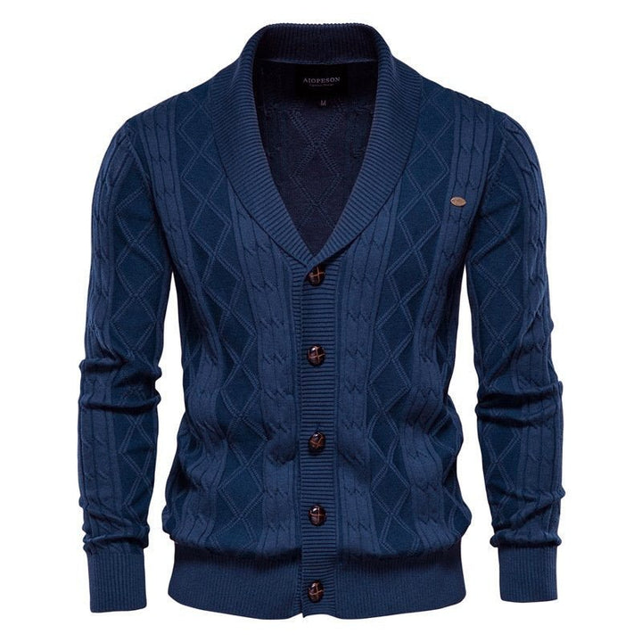 Men's Cable Knit Cardigan with Shawl Collar | V-Neck