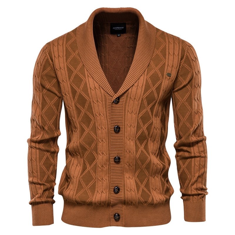 Men's Cable Knit Cardigan with Shawl Collar | V-Neck